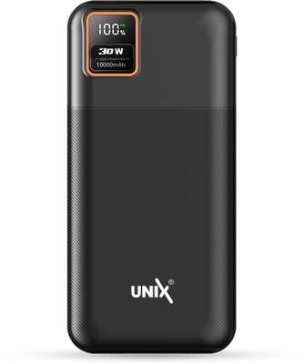 Unix 10000 mAh 30 W Compact Pocket Size Power Bank(Black, Lithium Polymer, Quick Charge 3.0 for Mobile)
