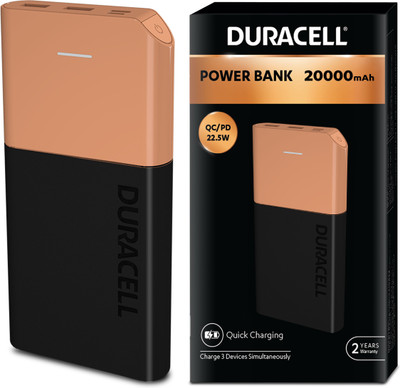DURACELL 20000 mAh 22.5 W Power Bank(Multicolor, Lithium-ion, Fast Charging for Mobile)
