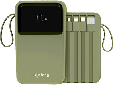 Lifelong 20000 mAh 22.5 W Slim Pocket Size Power Bank(Olive, Lithium-ion, Fast Charging, Power Delivery 3.0 for Earbuds, Mobile, Smartwatch)