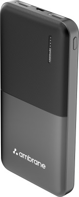 Ambrane 10000 mAh 12 W Compact Pocket Size Power Bank(Black, Lithium Polymer, Fast Charging for Mobile)