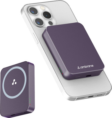 Ambrane 5000 mAh 20 W Wired & Wireless With MagSafe Mini Pocket Size Power Bank(Purple, Lithium Polymer, Power Delivery 3.0 for Mobile)