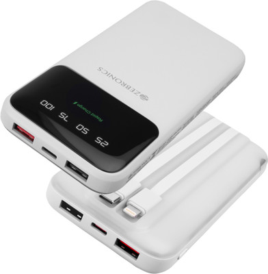ZEBRONICS 10000 MAh 20 W Slim Power Bank (White, Lithium Polymer, Power Delivery 3.0 For Rs. 799 @ 67 %