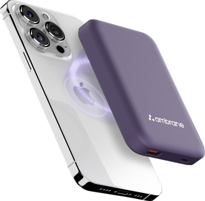 Ambrane 10000 mAh 22.5 W Wireless With MagSafe Power Bank(Purple, Lithium Polymer, Fast Charging, Power Delivery 3.0, Quick Charge 3.0 for Earbuds, Laptop, Mobile, Smartwatch, Tablet, Trimmer)