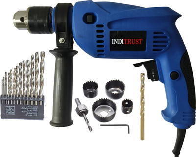Inditrust 6-Month Warranty Blue 13mm Impact Drill machine 700w with 13pc Hss 1pc Masonry bit with 6pc Hole saw set Pistol Grip Drill(13 mm Chuck Size)
