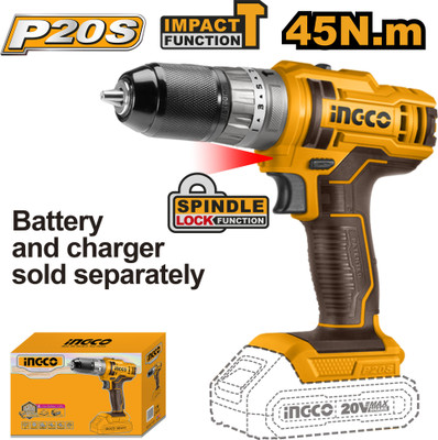 INGCO 45nm Without Battery and Charger Impact CIDLI201455 Cordless Drill(10 mm Chuck Size)