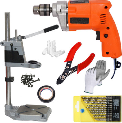 Digital Craft 10mm 400W Drill Machine with Stand, 13-Piece HSS Drill Bit Set and Wire Stripper – Compact Tool Pistol Grip Drill(10 mm Chuck Size)