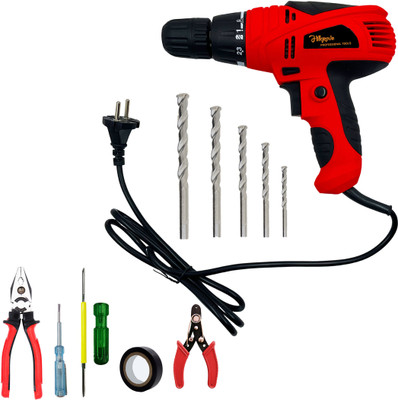 Hillgrove HGCM1196M1 400W Drill Machine with 5Pcs Hand Tool Kit, 5Pcs Masnory Drill Bits for Making Holes in Metal/Wood/Concrete with Reverse Rotation TMHS946 Pistol Grip Drill(10 mm Chuck Size)