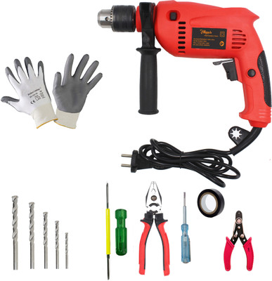 Hillgrove HGCM1085M2 700W Drill Machine with 5Pcs Hand Tool Kit, 5Pcs Masnory Drill Bits for Making Holes in Metal/Wood/Concrete with Reverse Rotation HF0147 Pistol Grip Drill(13 mm Chuck Size)