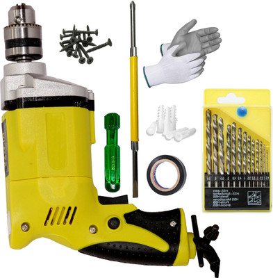 Digital Craft 300W 10MM Drill Machine with 2-in-1 Screwdriver & 13Pc Bit Set and drill bit also with them Pistol Grip Drill(10 mm Chuck Size)