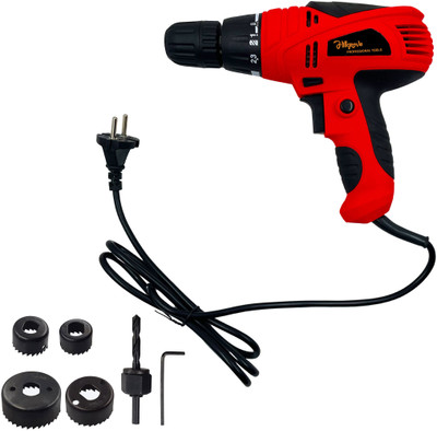 Hillgrove HGCM1186M3 400W Power Drill Machine with 6Pcs Wood Working Hole Saw Drill Bits for Making Holes in Metal/Wood/Concrete with Reverse Rotation TMHS915 Pistol Grip Drill(10 mm Chuck Size)