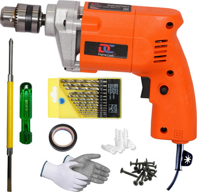 Digital Craft Powerful Compact Drilling Tool for Home 10mm 400W Drill Machine,2 In 1 Screw Driver,13Pc HSS Drill Bit Set Pistol Grip Drill(10 mm Chuck Size)