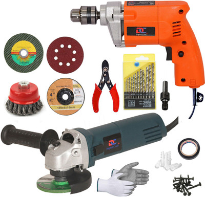 Digital Craft Powerful Compact Corded Drill for Drilling Wood, Metal & Plastic Angle Grinder & 10MM 400W Drill Kit with 13 HSS Bits, 3'' Cup Brush, Metal Wheel Pistol Grip Drill(10 mm Chuck Size)