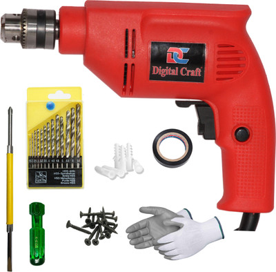 Digital Craft Compact and Powerful Drill – Perfect for Home Use 10mm 550W Drill Machine,13Pc HSS Drill Bit Set,2 In 1 Screw Driver Pistol Grip Drill(10 mm Chuck Size)