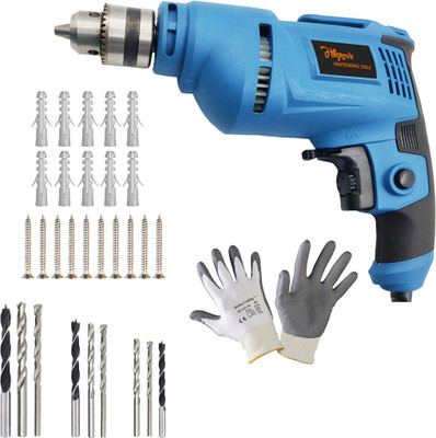 Hillgrove HGCM1100M1 700W Drill Machine with 10Pcs Screws, 10Pcs Plastic Gitti, 9Pcs Drill Bit Set for Making Holes in Metal/Wood/Concrete HF0191 Pistol Grip Drill(10 mm Chuck Size)