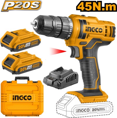 INGCO Power Tools 20V With 2 batteries Cordless Drill(38.5 mm Chuck Size)