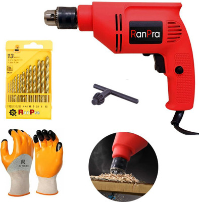 RanPra Reverse Forword Variable Speed 10MM Drill Machine with 13pcs Drill Bit Pistol Grip Drill(10 mm Chuck Size)