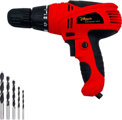 Hillgrove HGCM1185M3 400W Power Drill Machine with 5Pcs Wood Drill Bits for Making Holes in Metal/Wood/Concrete with Reverse Rotation and Variable Speed PD11HG991 Pistol Grip Drill(10 mm Chuck Size)