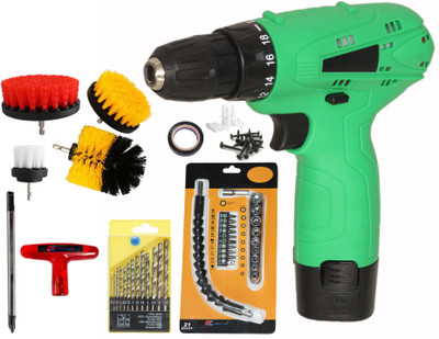 Digital Craft Cordless Drill 12V,4Pc Drill Brush Set,T Handle 2 IN 1 Screw Driver Pistol Grip Drill(10 mm Chuck Size)