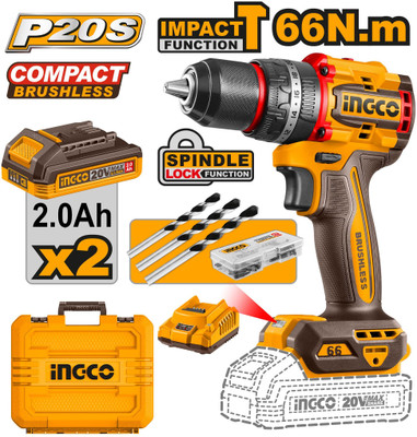 INGCO CORDLESS BRUSHLESS DRILL CDLI20668 Cordless Drill(10 mm Chuck Size)