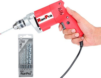 RanPra 10 MM DRILL MACHINE WITH 5 PCS HEAVY DRILL BITS Pistol Grip Drill(10 mm Chuck Size)