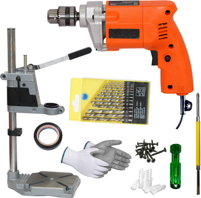 Digital Craft 400W 10mm Drill with Stand + 13Pc HSS Bits + 2-in-1 Screwdriver – Compact Power ool with Big Performance Pistol Grip Drill(10 mm Chuck Size)