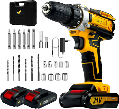 Hakimi 21V CORDLESS DRILL MACHINE KIT x2-21V Battery Operated with 2 Speed and 25pc Accessories Cordless Drill(10 mm Chuck Size)