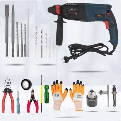 Hillgrove HGCM28M3 26mm Hammer Drill Machine Forward/Reverse Rotation with 5Pcs Hand Tool Kit,Drill Chunk(13mm),SDS Adapter,5Pcs SDS Plus,5Pcs Masonry Drill Bit Set Pistol Grip Drill(26 mm Chuck Size)