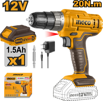INGCO 12V Lithium-ion With 1.5ah Battery and Charger CDLI1218 Cordless Drill(10 mm Chuck Size)
