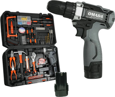 Omada Impact 16.8V Drill |105Pcs Tool Set |Copper Armature | 10mm Chuck Size | Lithium Driver Claw Hammer Wrenches Pliers DIY Accessories Tool Kit Cordless Drill(10 mm Chuck Size)