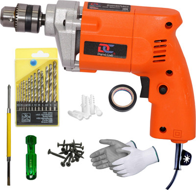Digital Craft Powerful Compact Drilling Tool for Home 10mm 400W Drill Machine,13Pc HSS Drill Bit Set,2 In 1 Screw Driver Pistol Grip Drill(10 mm Chuck Size)