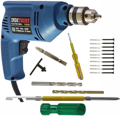 Inditrust 400W~ 500w Reversible Drill Machine 20pc Gitti Screw Ph2 M. HSS Tester Screwdriver set Pistol Grip Drill(10 mm Chuck Size)
