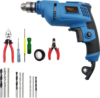 Hillgrove HGCM1101M3 700W Drill Machine with 5Pcs Hand Tool Kit, 9Pcs Drill Bit Set for Making Holes in Metal/Wood/Concrete with Reverse Rotation HF0196 Pistol Grip Drill(10 mm Chuck Size)