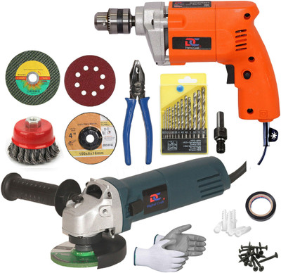 Digital Craft Powerful Compact Corded Drill for Drilling Wood, Metal & Plastic 10MM 400W Drill Kit with Angle Grinder & 13 HSS Bits, 3''Cup Brush, Metal Wheel Pistol Grip Drill(10 mm Chuck Size)