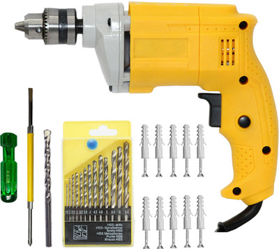 Digital Craft Electric Compact Drill Machine – Powerful Handheld Tool for Easy Drilling 10mm Electric Drill Machine with 1/4 Masonry, 13Pc HSS Bits & Screwdriver Pistol Grip Drill(10 mm Chuck Size)
