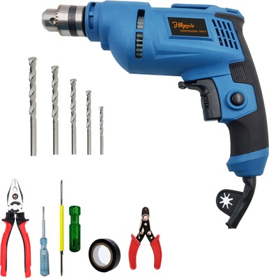 Hillgrove HGCM1102M3 700W Drill Machine with 5Pcs Hand Tool Kit, 5Pcs Masnory Drill Bits for Making Holes in Metal/Wood/Concrete with Reverse Rotation HF0199 Pistol Grip Drill(10 mm Chuck Size)