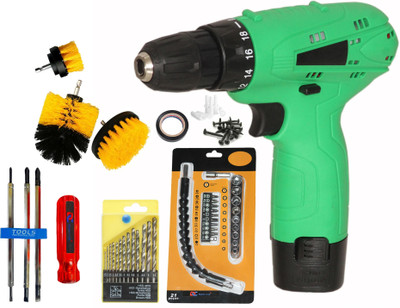 Digital Craft Cordless Drill 12V Kit – 6-in-1 Driver Plus 3 Drill Brush Attachments Pistol Grip Drill(10 mm Chuck Size)