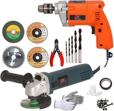 Digital Craft Powerful Compact Corded Drill for Drilling Wood, Metal & Plastic Angle Grinder 10MM 400W Drill Kit with 5 Wood Bits, 4'' Metal/Wood Wheel & Wire Pistol Grip Drill(10 mm Chuck Size)