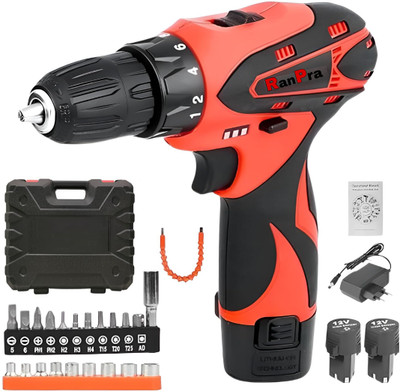 RanPra 12V CORDLESS MACHINE HEAVY DUTY SCREWDRIVER ( DOUBLE BATTERY ) 12 V CORDLESS DRILL MACHINE REDHORSE HEAVY DUTY DRILL/ SCREWDRIVER ( DOUBLE BATTERY )10 MM Cordless Drill(10 mm Chuck Size)