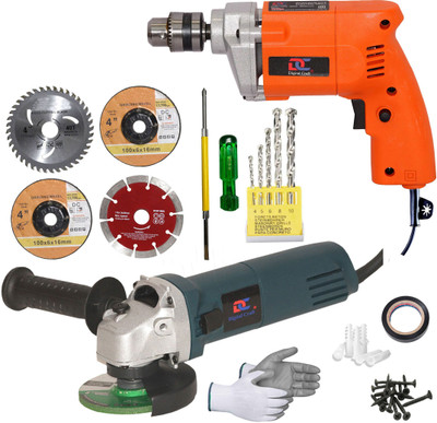 Digital Craft Powerful Compact Corded Drill for Drilling Wood, Metal & Plastic Angle Grinder 400W 10MM Drill Kit with 5 Masonry Bits, 4'' Multi-Material Blade Pistol Grip Drill(10 mm Chuck Size)