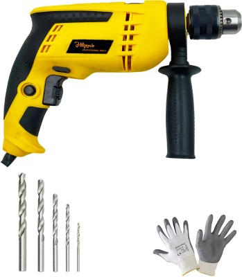 Hillgrove HGCM1144M1 700W Power Drill Machine with Gloves, 5Pcs HSS Drill Bits for Making Holes in Metal/Wood/Concrete with Reverse Rotation and Variable Speed P08WD928 Pistol Grip Drill(13 mm Chuck Size)