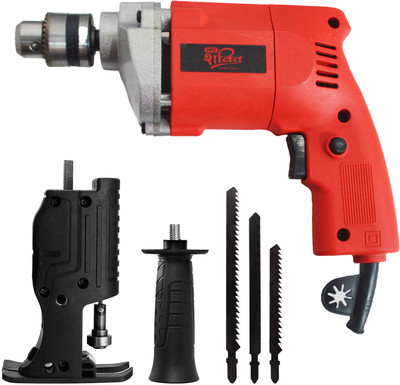 HPD Shakti 10MM Electric Drill Corded with Jigsaw Portable Reciprocating Converter Attachment 350W | Full Copper Electric Drill for Wood, Metal Power Tool For Home Pistol Grip Drill(10 mm Chuck Size)