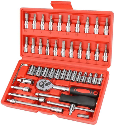 PGADHIYA Hand Tool Kit Socket Wrench Set with 1/4 inch Screwdriver Drive Socket Hand Tool Kit(46 Tools)