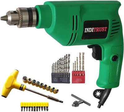Inditrust 400w 10mm Electric Drill Machine 22pc Socket set 13pc HSS & 5pc Masonry bit set Power & Hand Tool Kit(4 Tools)