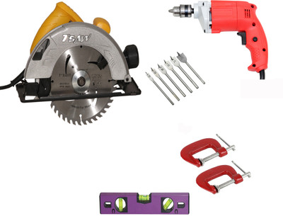 Digital Craft C7 185mm Electric Circular Saw,10mm 450W Drill Machine,2'GClamp,12'Spirit Level Power & Hand Tool Kit(5 Tools)