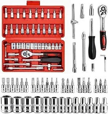 KRUNALENTERPRIS 46 In 1 Pcs Tool Kit For Home Use Spanner Set Socket Set Wrench Set Bike Hand Tool Kit(46 Tools)