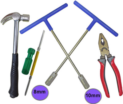 Inditrust 2pc Hex Socket set 8mm & 10mm with Claw Hammer Plier 2in1 Screwdriver Hand Tool Kit(5 Tools)