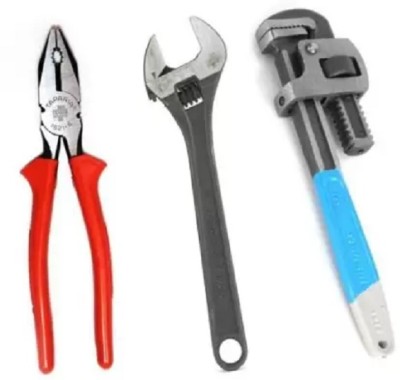 One Stop Shop Hand Tool Combo--8inch Plier,-10inch Adjustable Wrench & -12inch Pipe Wrench Power & Hand Tool Kit(3 Tools)