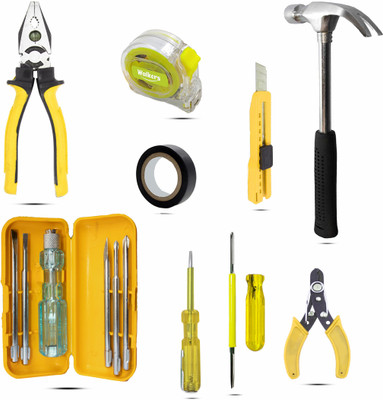 Walkers WKCB81M1 9Pcs Useful Hands Tools Hammer+Plier+5in1 Screwdriver+Wire Cutter Kit Hand Tool Kit(9 Tools)