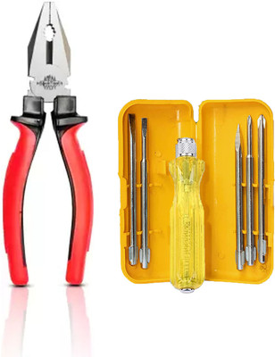Kshivi 8 Inch Grip Combination Lineman Plier with 5 Pcs Screwdriver Set Hand Tool Kit(2 Tools)