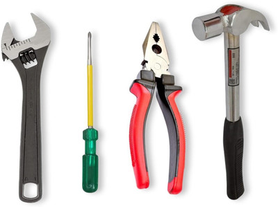 HALSEY 4 Hand Tools-Wrench, Combination Plier, Claw Hammer & 2-in-1 Screwdriver Hand Tool Kit(4 Tools)